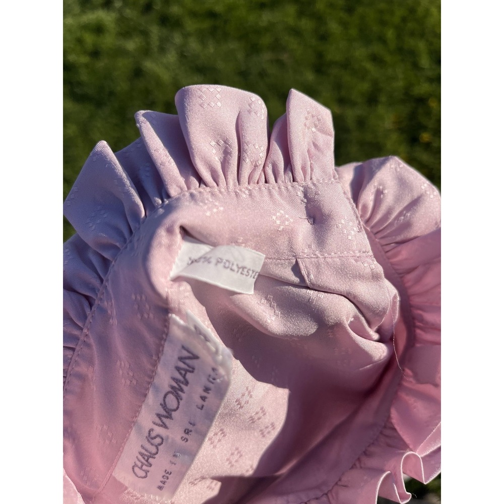 Vintage Pink Ruffle Neck Blouse Womens M CHAUS Woman Cottagecore Top - Picture 8 of 11